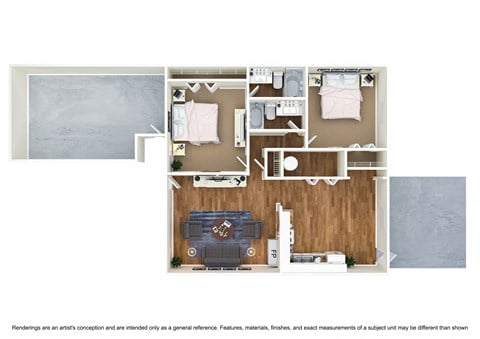 Floor plan for 2 beds, 2 baths, 1200 sqft